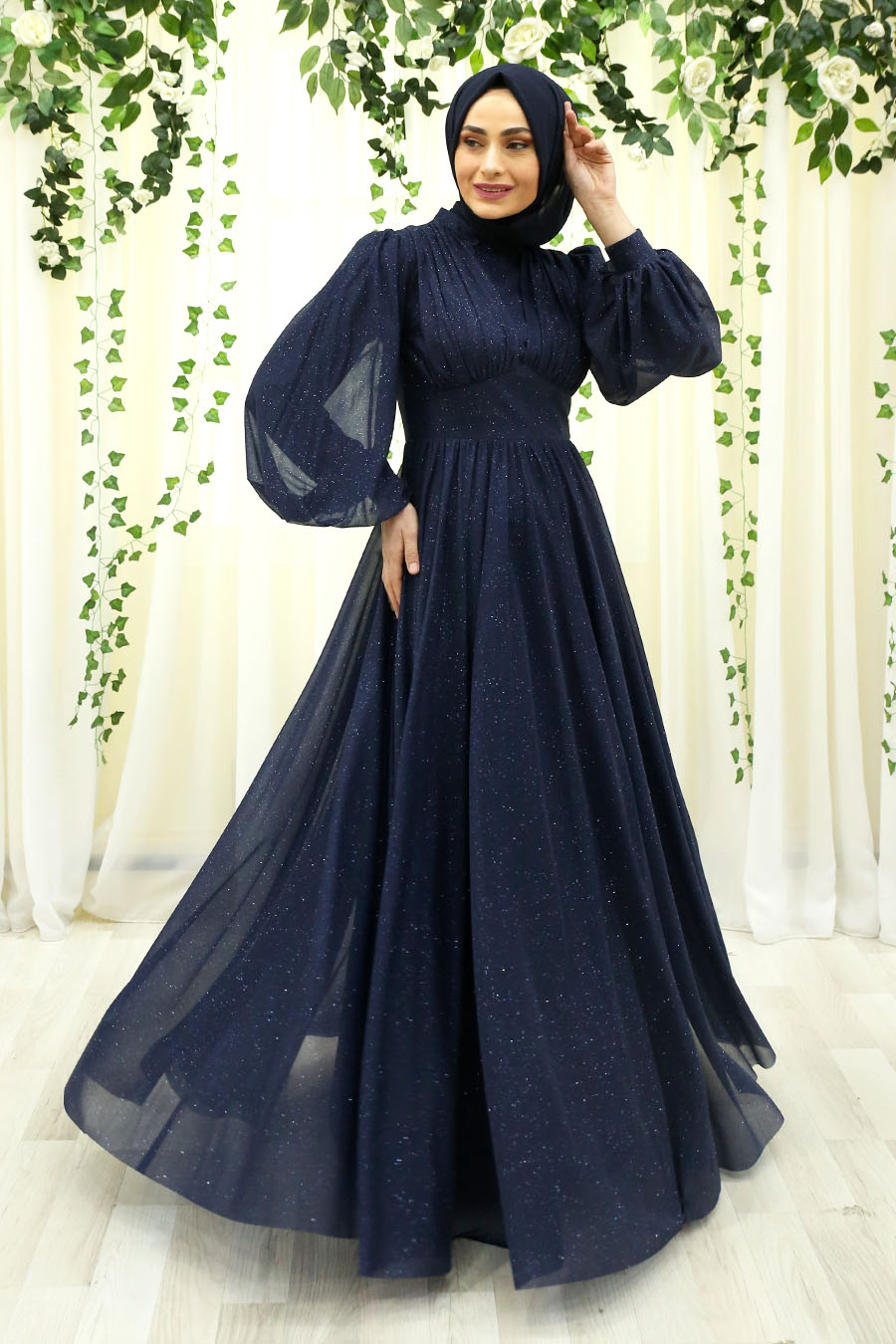 SHINING NAVY BLUE EVENING DRESS 